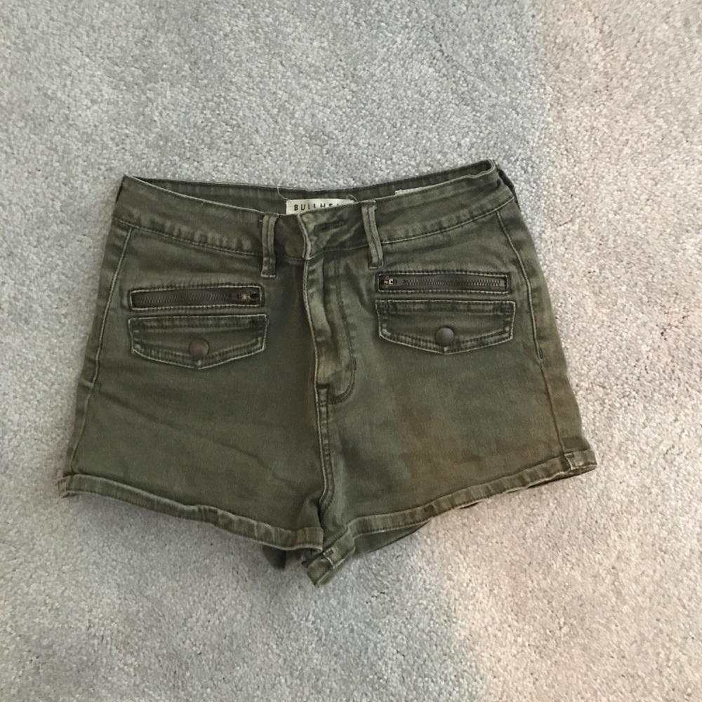 Bullhead Green super high rise shorty shorts