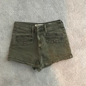Bullhead Green super high rise shorty shorts