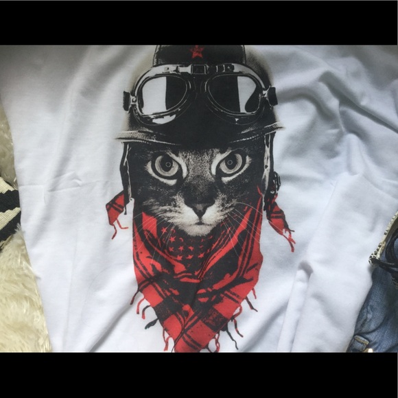 AVIATOR/ BIKER CAT SOFT GRAPHIC TEE WITH APPLIQUÉ - Picture 5 of 8