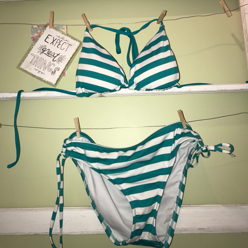 Blue and white striped sailor bikini