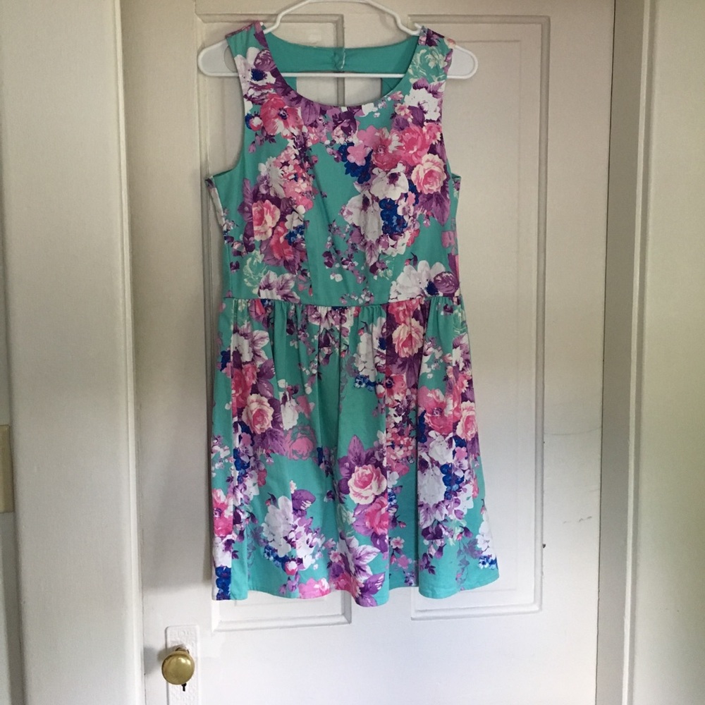 Floral Patterned Teal Dress by City Studio