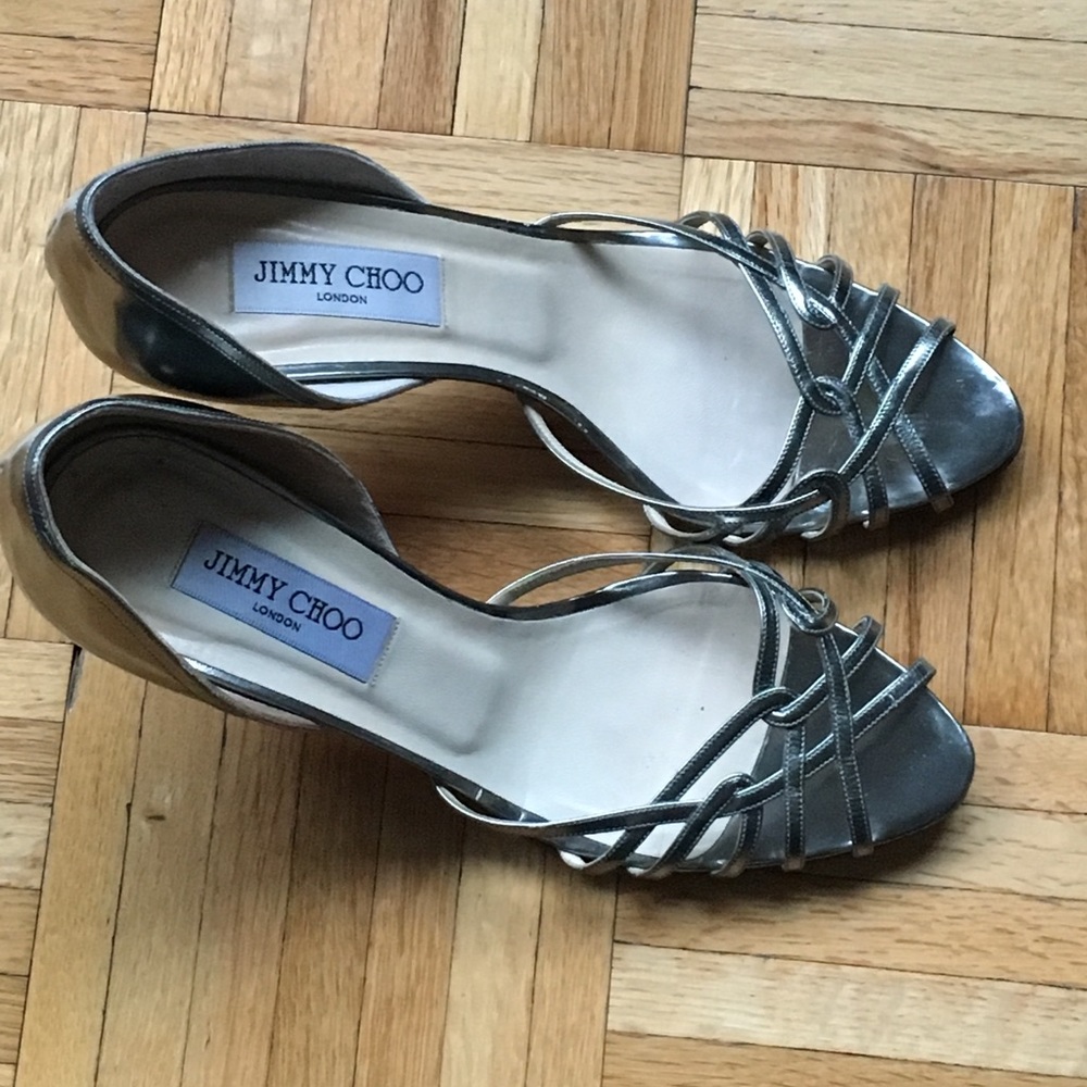 Jimmy Choo Silver, Open Toe Shoe, Size 39.5