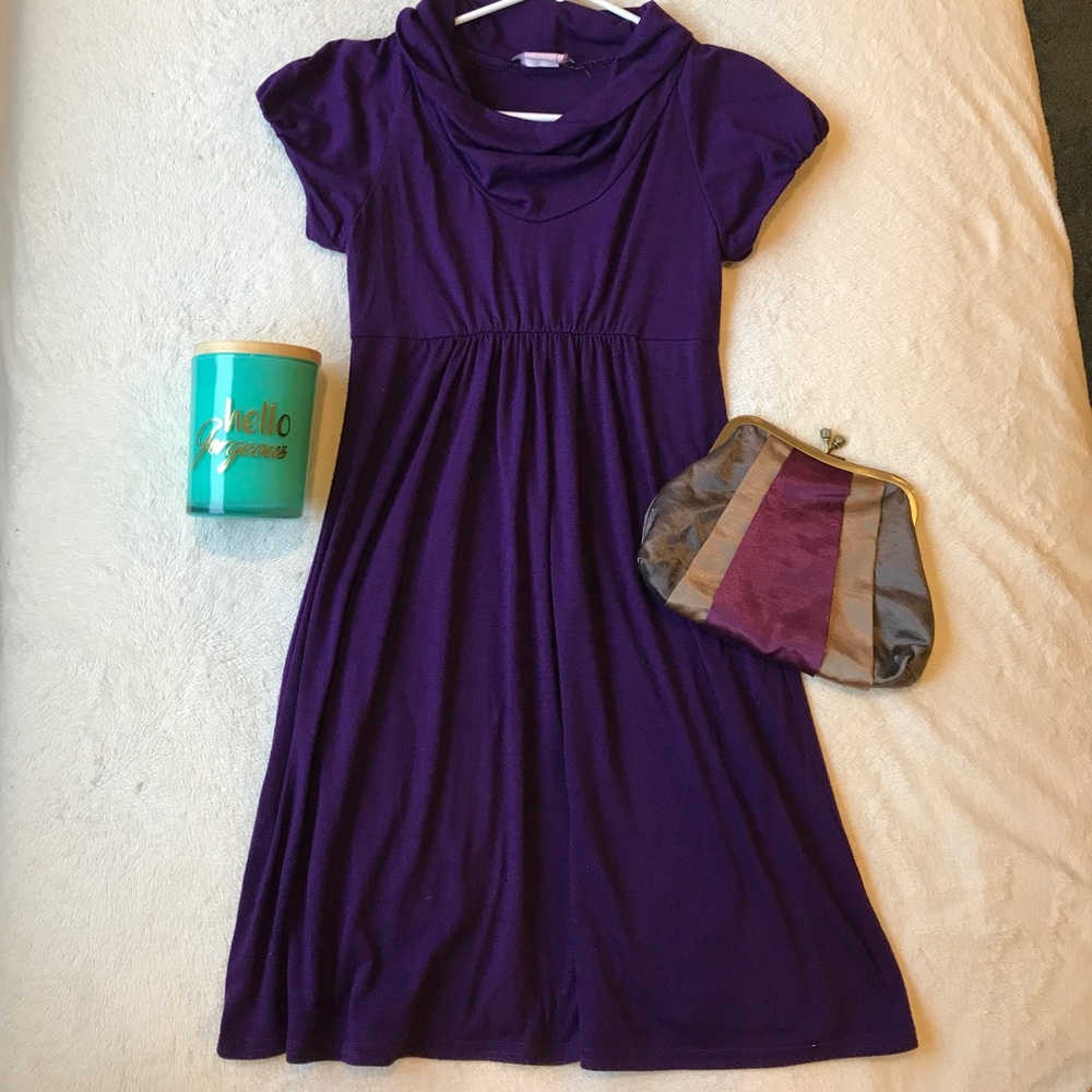 PURPLE COWL NECK DRESS
