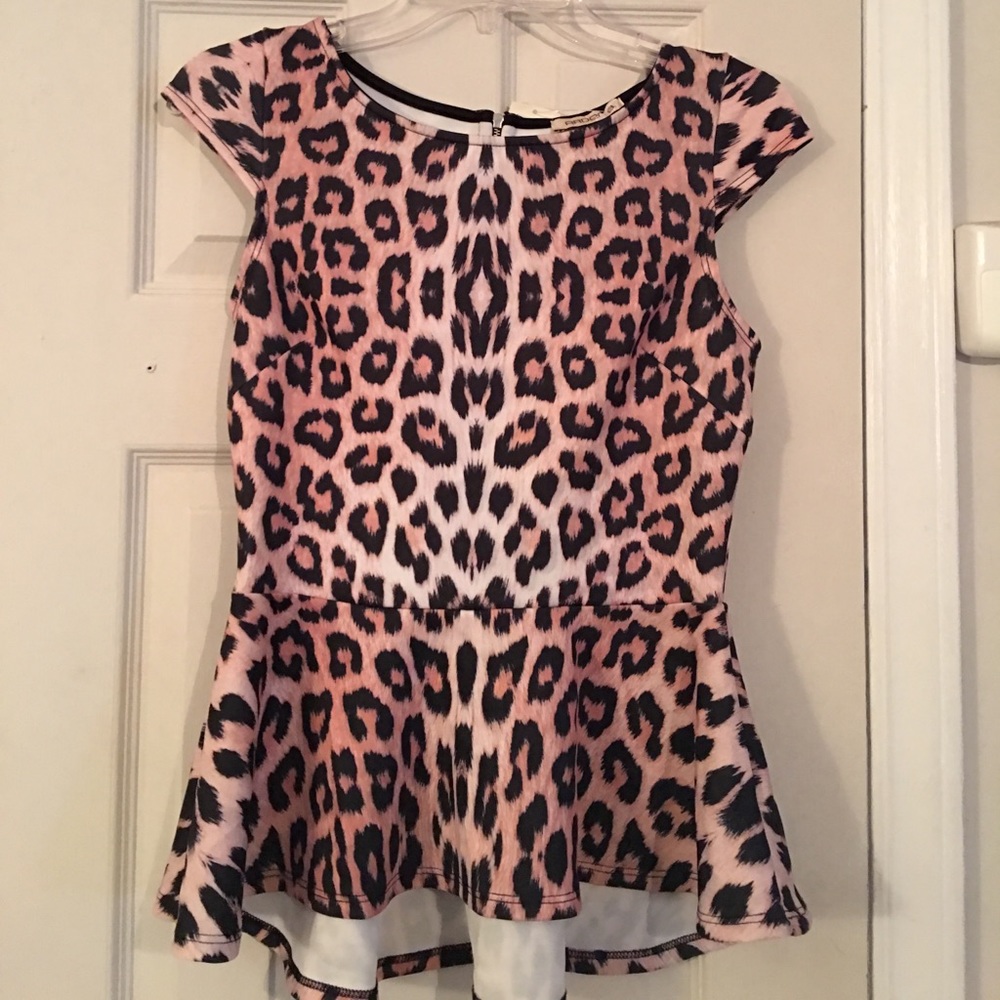 Pink Leopard Print Peplum Top