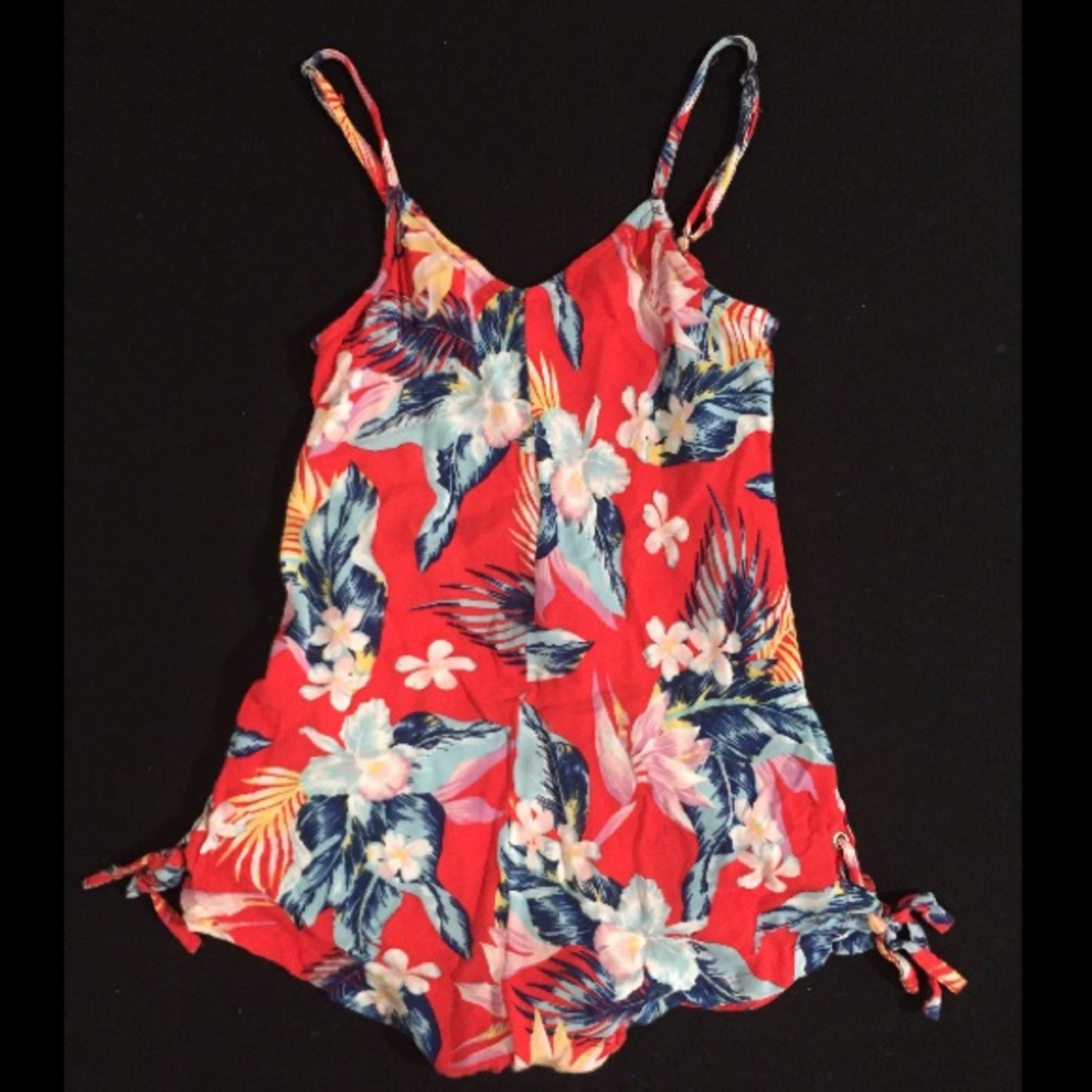 Billabong red tropical tank top romper, size S