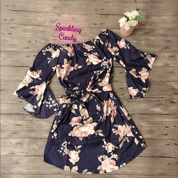 HP💕Floral Off Shoulder Mini Dress With Waistband - Picture 3 of 6