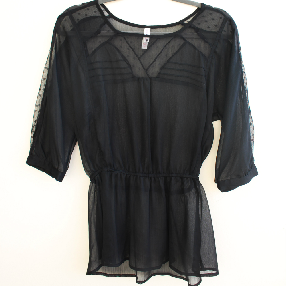 Xhilaration Black Sheer 3/4 Sleeve Blouse