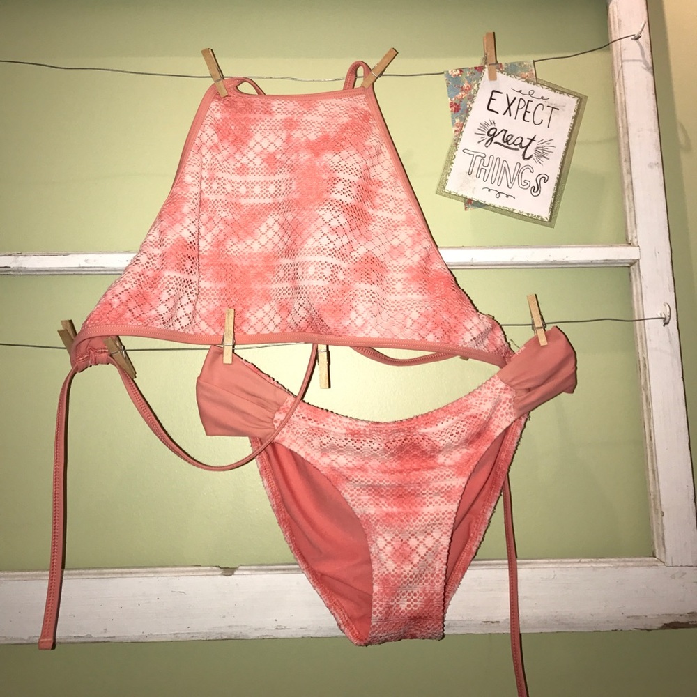 Pink halter top bikini set