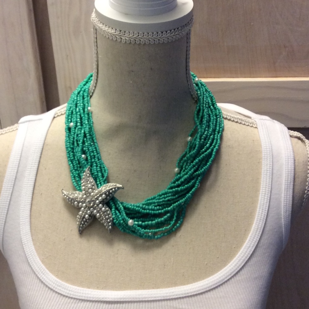 COASTAL CHIC TURQUOISE W WHITE PEARL STARFISH NWT