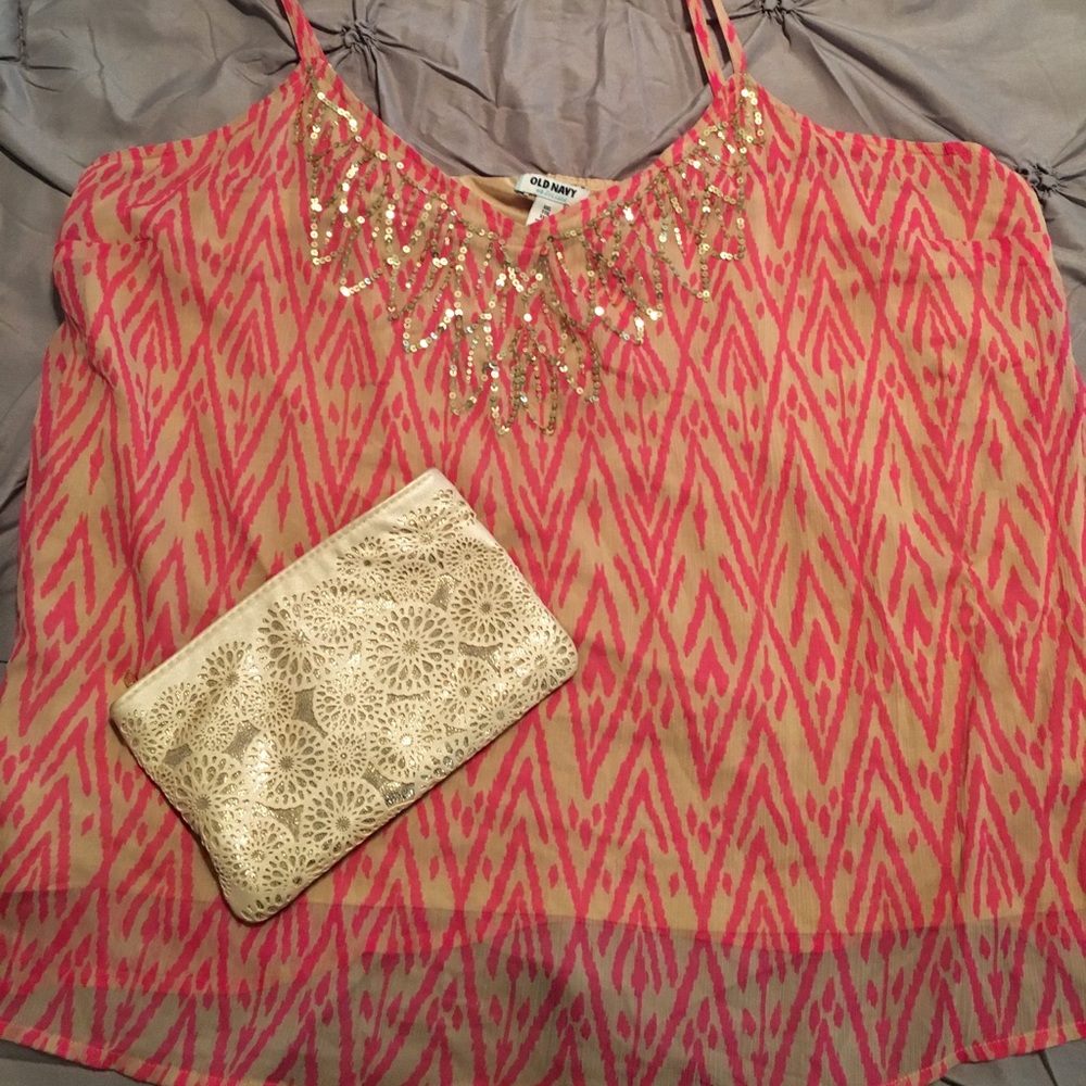 Old Navy boho print XXL tank with gold sequins