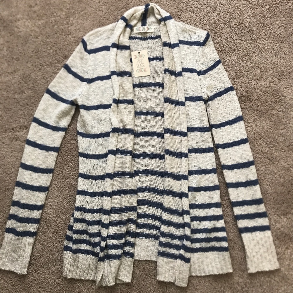 Blue and oatmeal striped cardigan