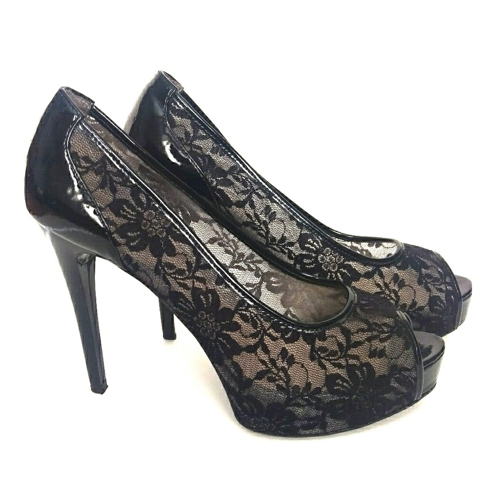 Black Lace Guess Heels - Size 10M