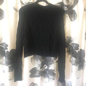 Black cable knit cropped sweater.