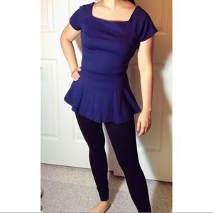 Asos blue short sleeve square neckline peplum top