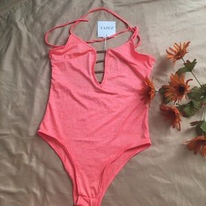 Laced Up Plunge Neck Monokini-Jacinth M