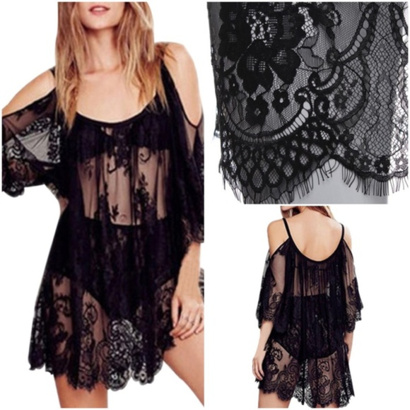 Sexy Summer Hippie Short Sheer Beach Dress-Black - Picture 5 of 6