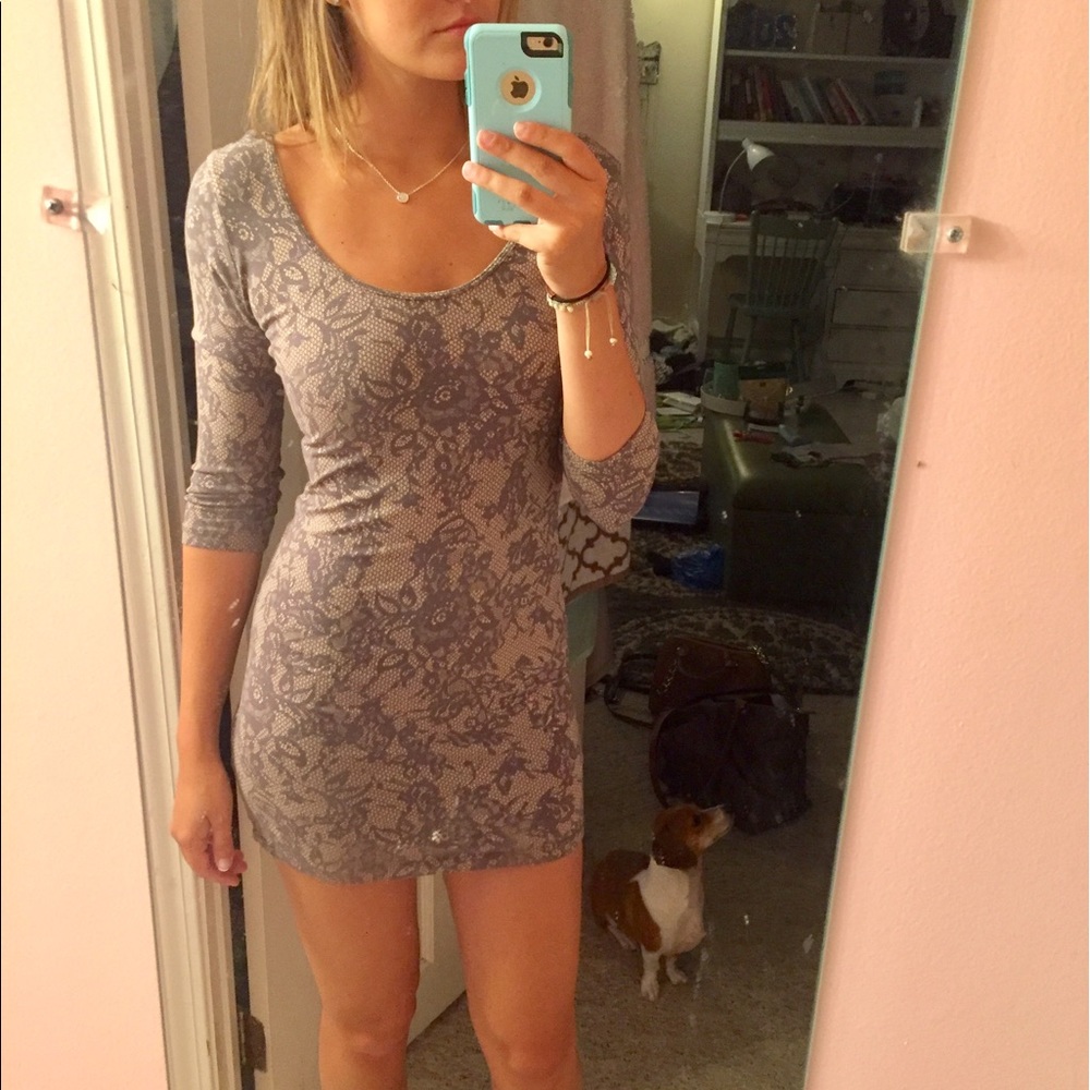 Floral patterned grey bodycon dress