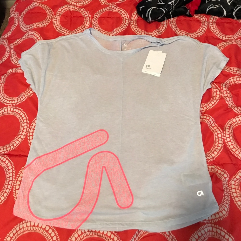 Gap Fit Light Gray and Pink "Breathe" Top