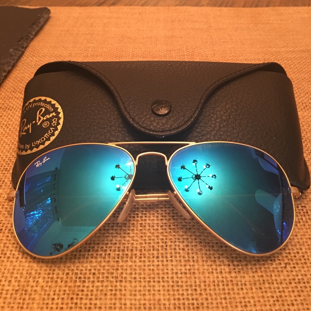 Ray Ban Mirror Blue and Gold Aviators