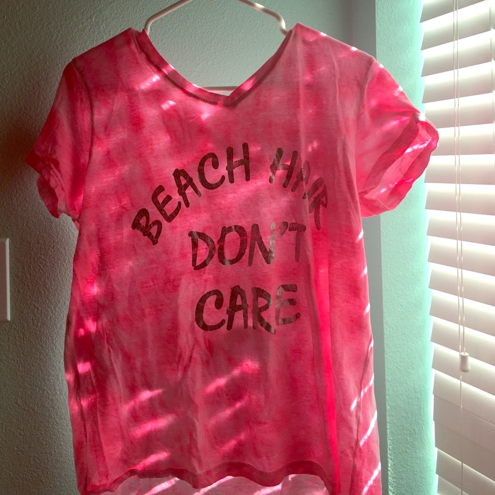 Pink "beach hair don't care shirt"