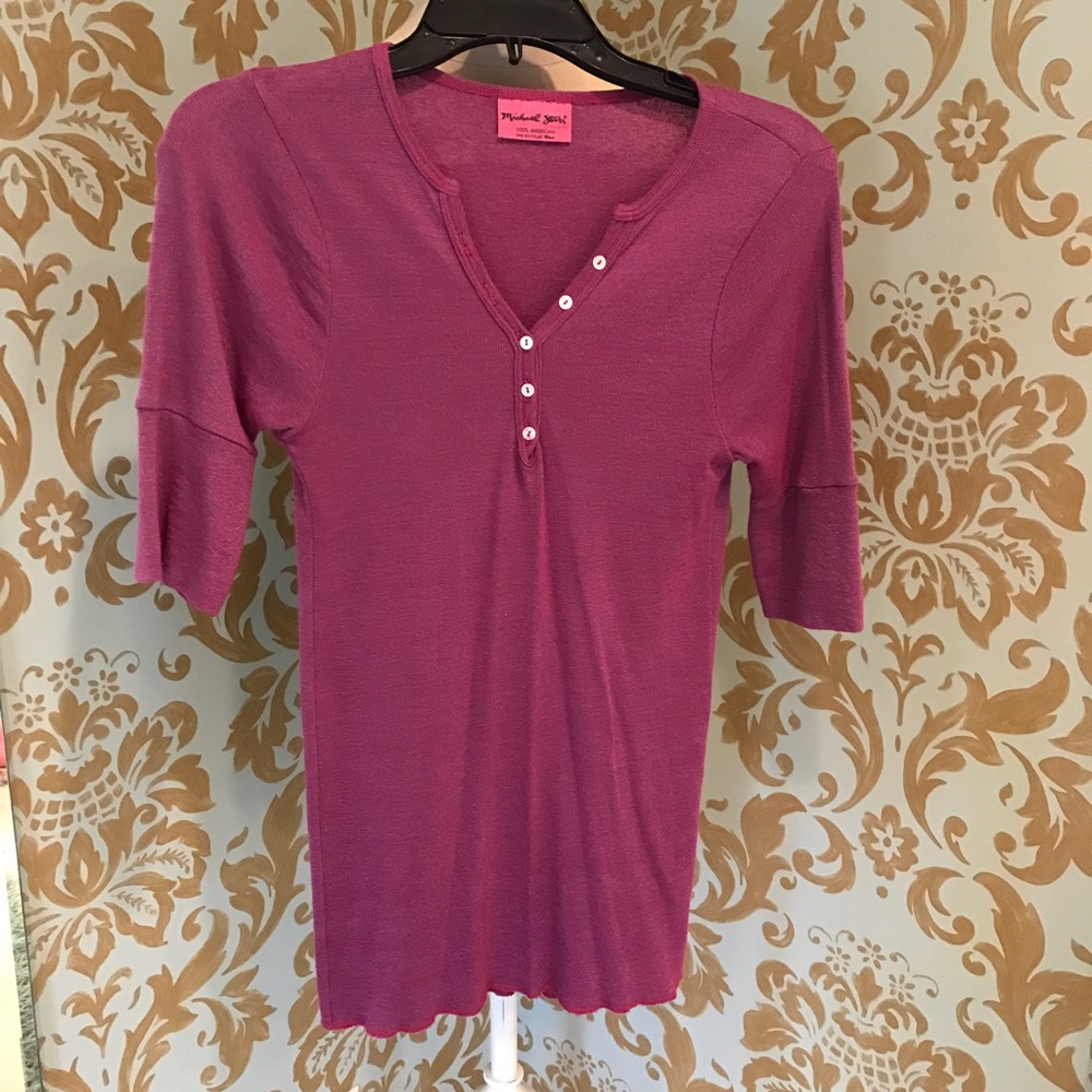 Michael Stars Short Sleeved V-Neck, Magenta