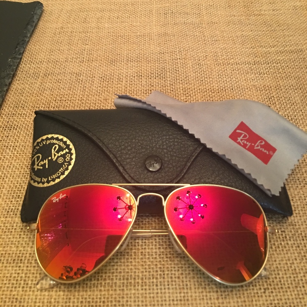 Ray Ban Orange/Red Mirror Aviators w/Gold frames