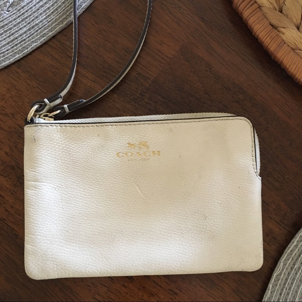 White Leather Coach Wristlet