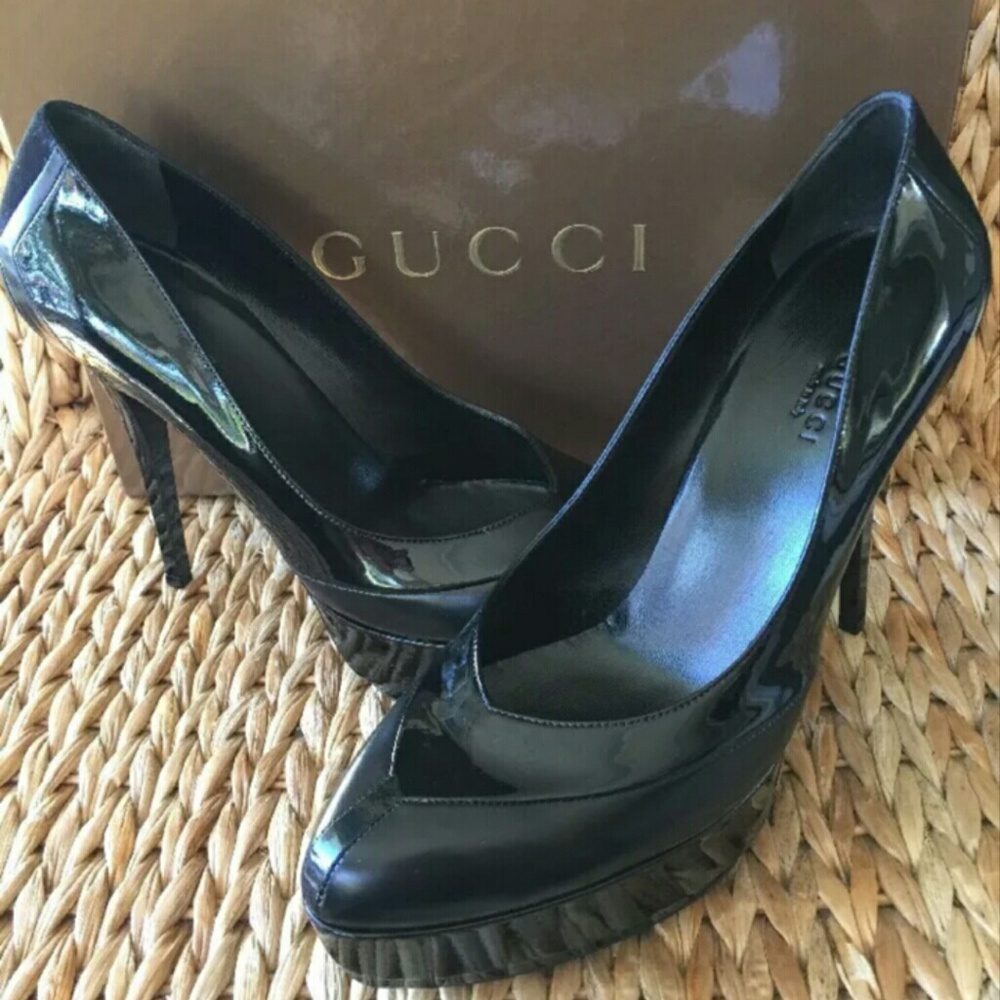NIB Gucci Black Patent Leather Platform Pumps 40M - Picture 2 of 8