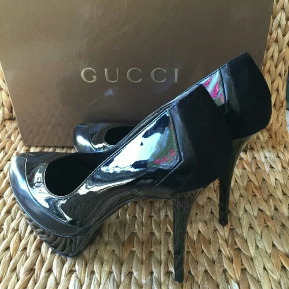 NIB Gucci Black Patent Leather Platform Pumps 40M - Picture 3 of 8