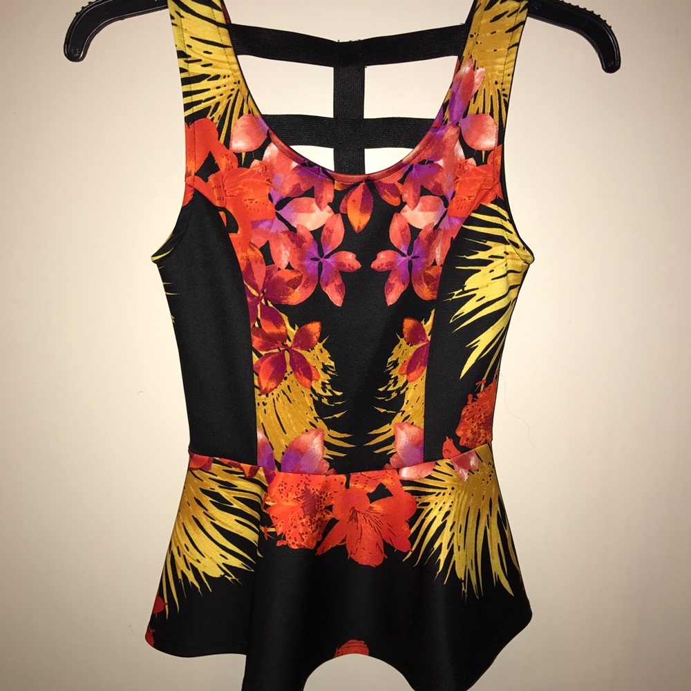 Tropical floral print peplum top