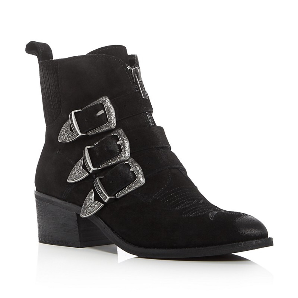 Black Pointed Toe Booties w/ Buckles