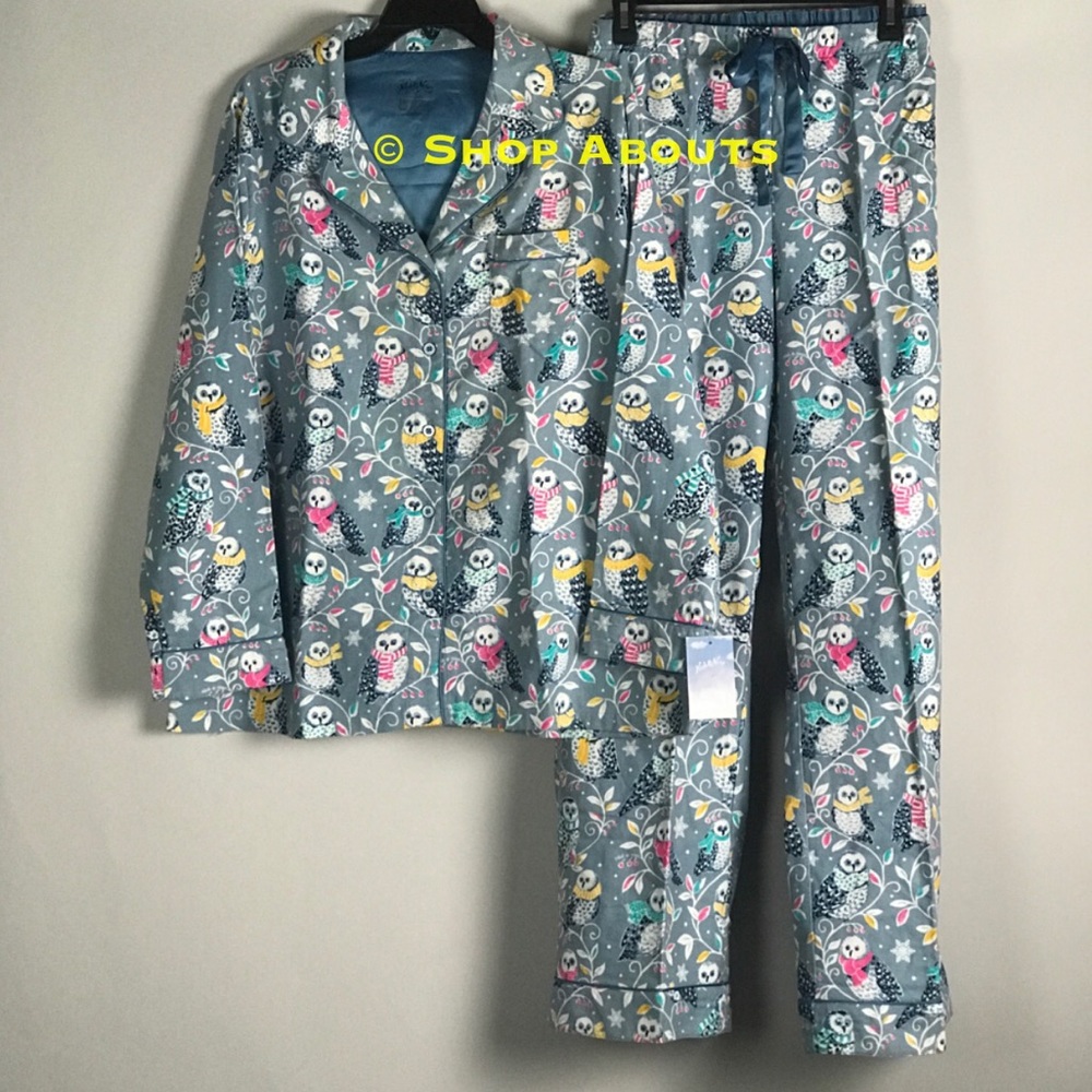 Nick & Nora Owl Flannel Pajama Set Sold Out New - Picture 2 of 8