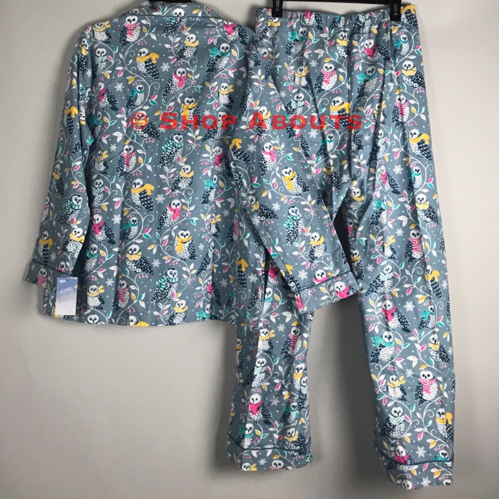 Nick & Nora Owl Flannel Pajama Set Sold Out New - Picture 3 of 8