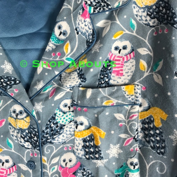 Nick & Nora Owl Flannel Pajama Set Sold Out New - Picture 5 of 8