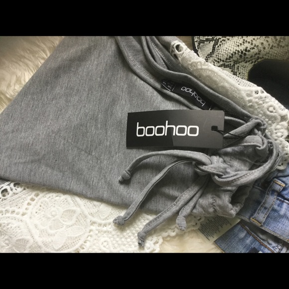 GRAY COLOR BOHO HALTER TOP WITH CROCHET TRIM  - Picture 6 of 8