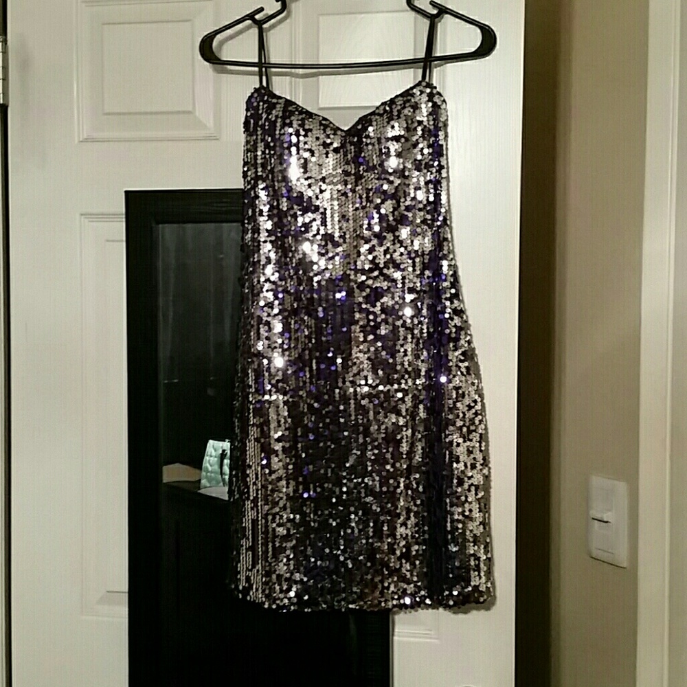 Purple and silver sequin dress