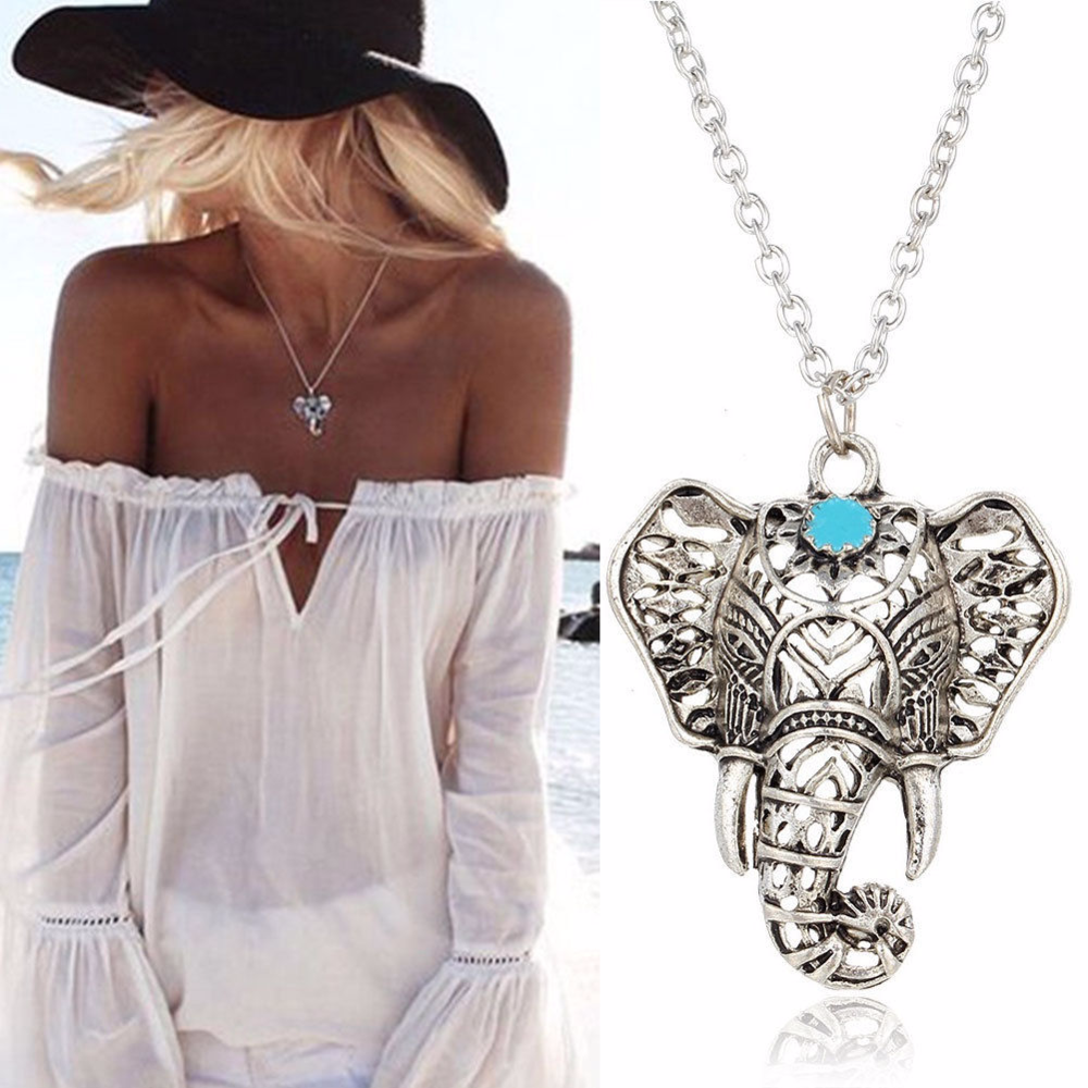 New  Bohemia Carved Elephant Necklace