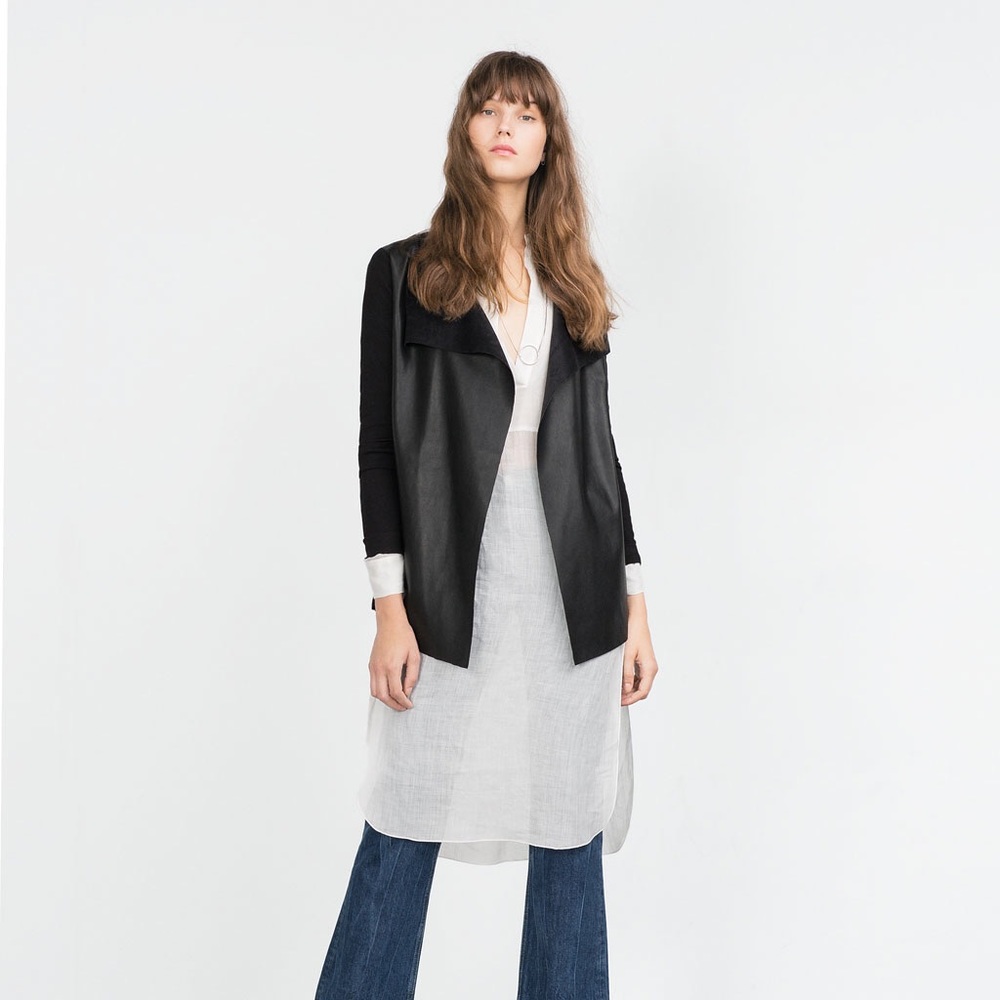 {Zara} Waterfall Open Faux Leather Sheer Sleeve