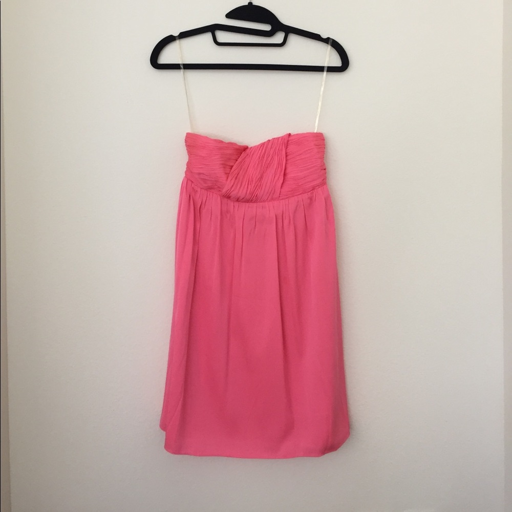 Alice + Olivia Strapless Silk Dress Bright Pink XS