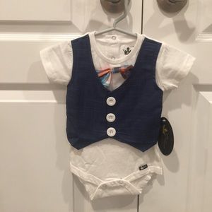 Faux baby boy dress shirt onsie with bow tie