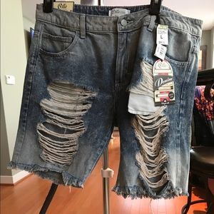 Ripped jean boyfriend shorts