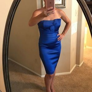 Cache strapless blue cocktail dress