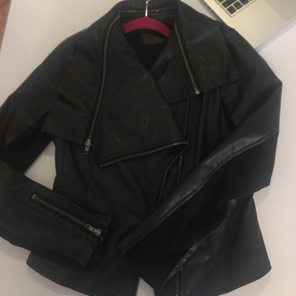 Faux- leather black motto jacket