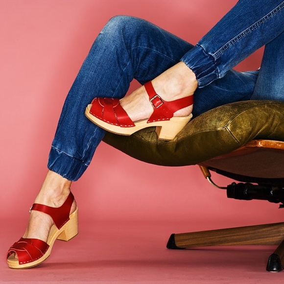 Swedish hasbeens peep toe super high red clog - Picture 1 of 7