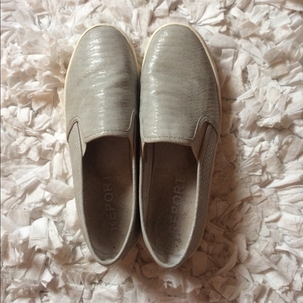 Gray snakeskin patterned slip on sneakers
