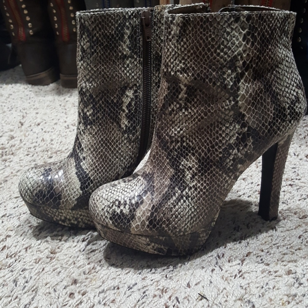 SOLD -Snakeskin Platform Booties Sz 7.5