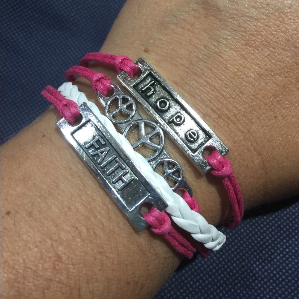 Hope Peace Faith pink white trendy wrap bracelet - Picture 1 of 2