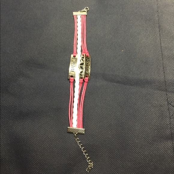 Hope Peace Faith pink white trendy wrap bracelet - Picture 2 of 2