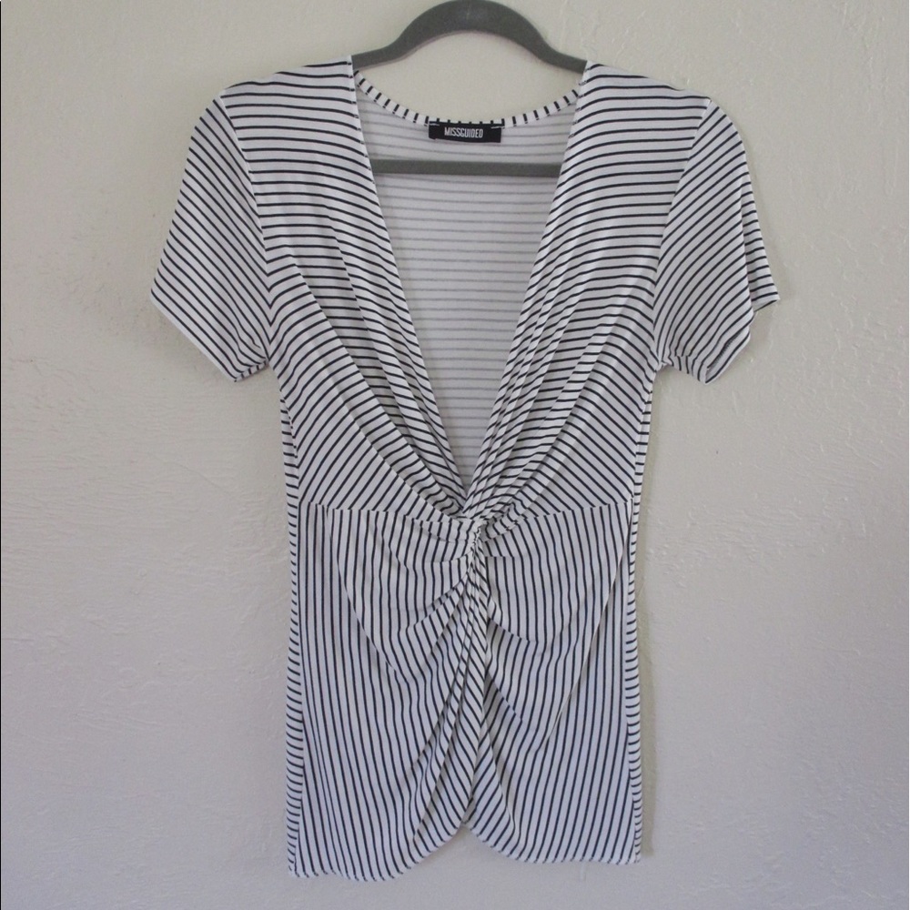 Missguided Knot Front Wrap Top Striped Plunge