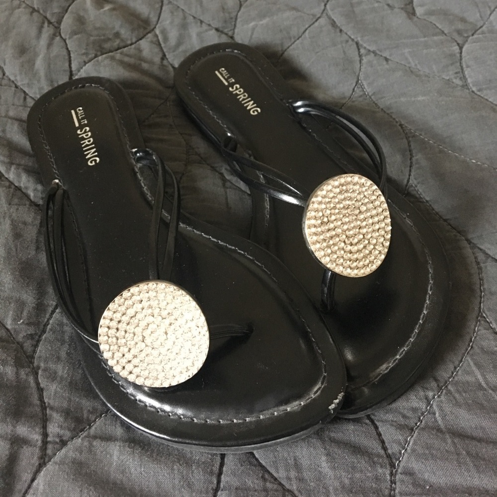 Call it spring embellished black sandals 6